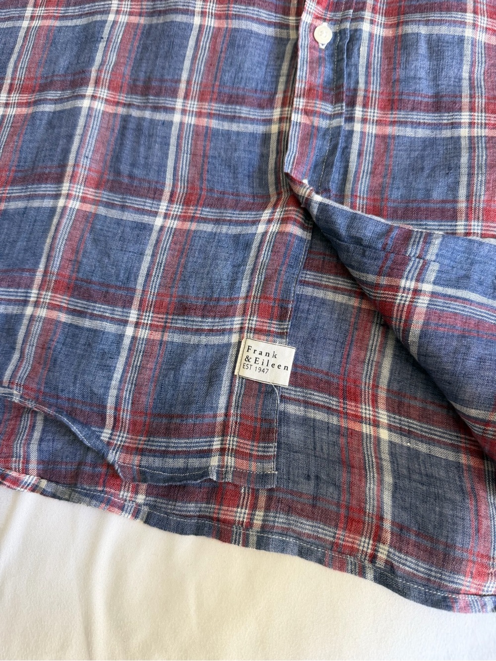 Frank & Eileen "Mary" 100% Linen Red White Blue Plaid‎ Button Front Shirt Dress - Picture 11 of 16